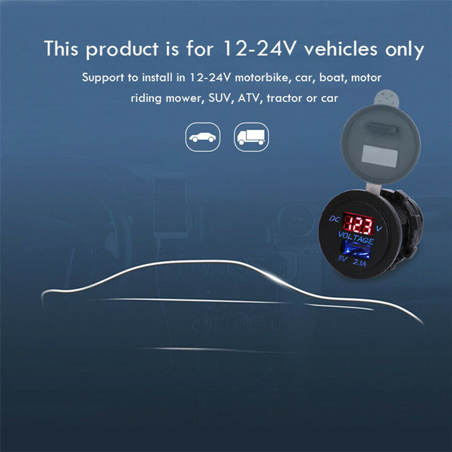 5V 2.1A USB Ports Car charger Voltage and current display Waterproof Charging