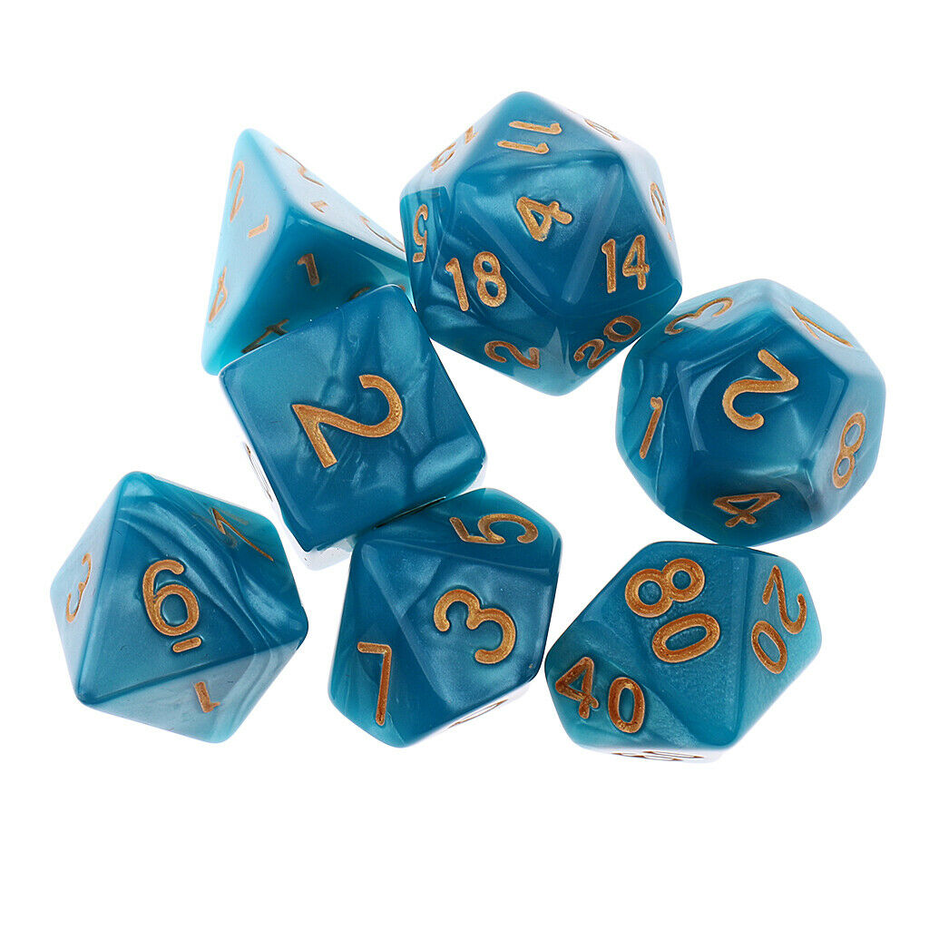 7PCS Polyhedral Dice   for  Dice DND RPG Blue Green