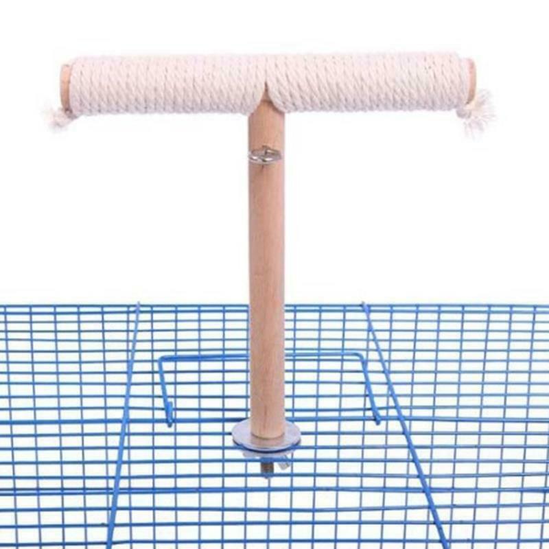 Parrot Wooden Stand Bird Natural Wood Perch Grinding Bar T Shape Easy to Install