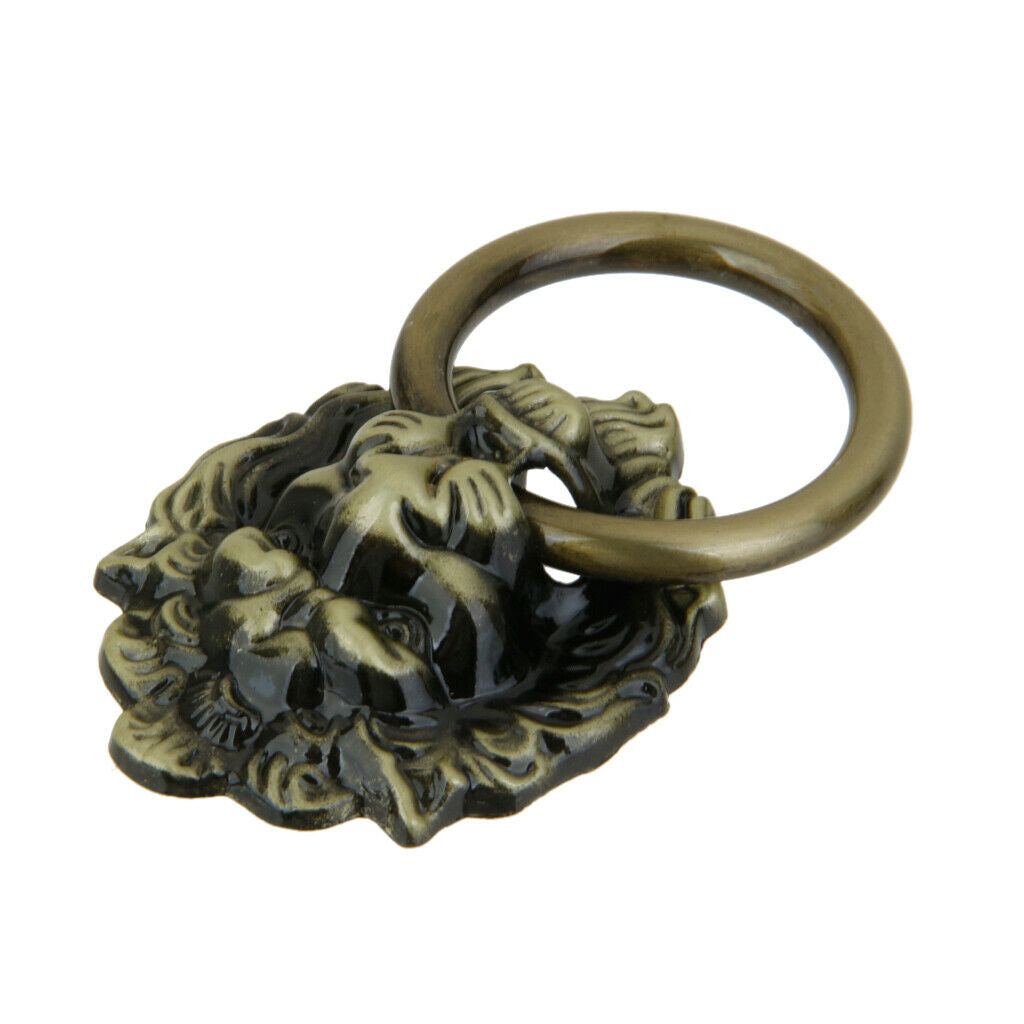 Durable Zinc Alloy Lion Head Pull Handle w/ Screws f/ Home Furniture Brass