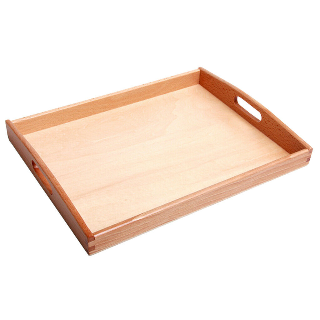 2 Wooden Montessori Rectangle Tray Cubes Beads Toys Holders With Handle S&M