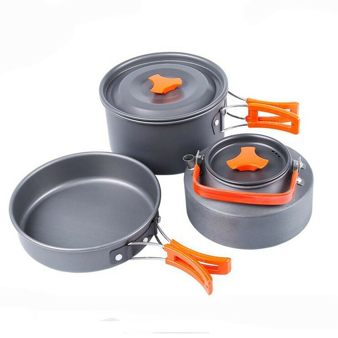 12xOutdoor Camping Hiking Cookware Cooking Picnic Pot Pan Set For 1-2 Person