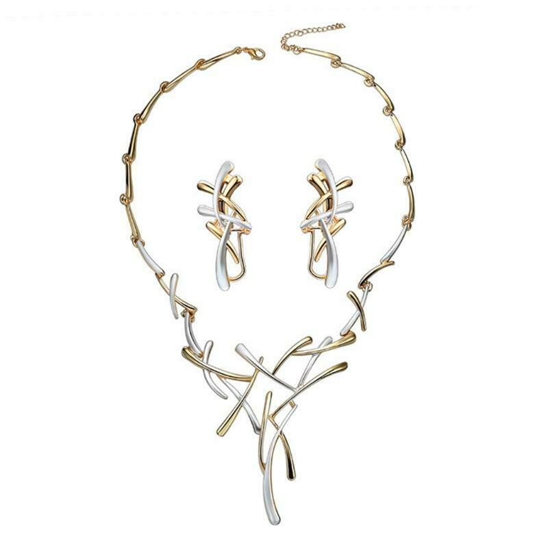 Women Luxury Necklace Ear Studs Set Wedding Bridal Girls Chain Pendant Earrings