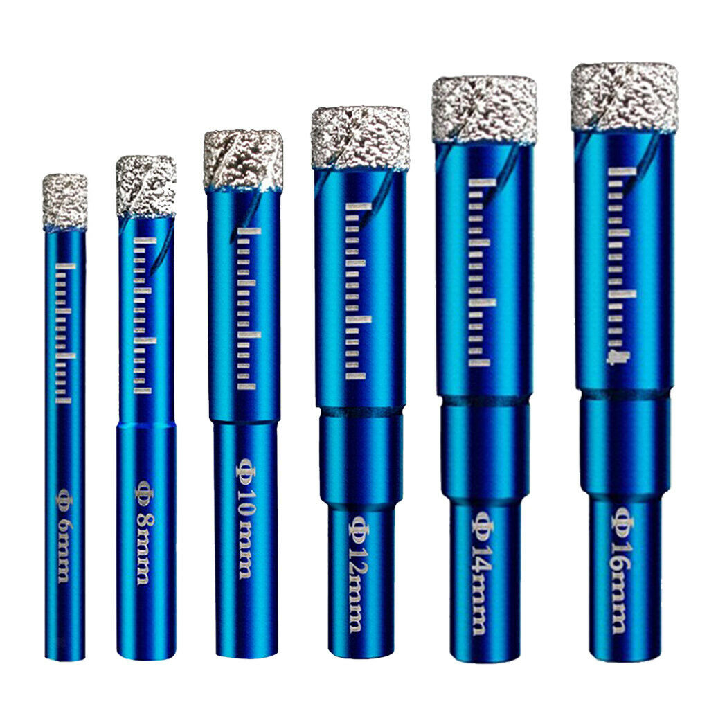 6pcs Diamond Coated Drill Bit Set 6/8/10/12/14/16mm, Tile Marble Glass Ceramic
