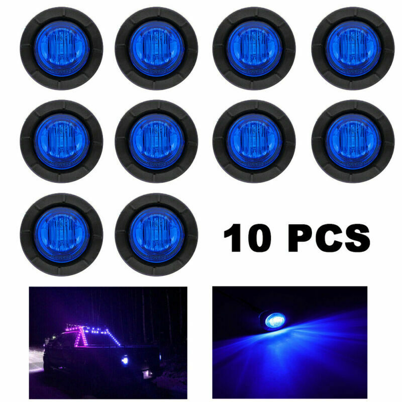 10x Round Blue Side Marker Lights For Truck Trailer LED Clearance Bullet Light