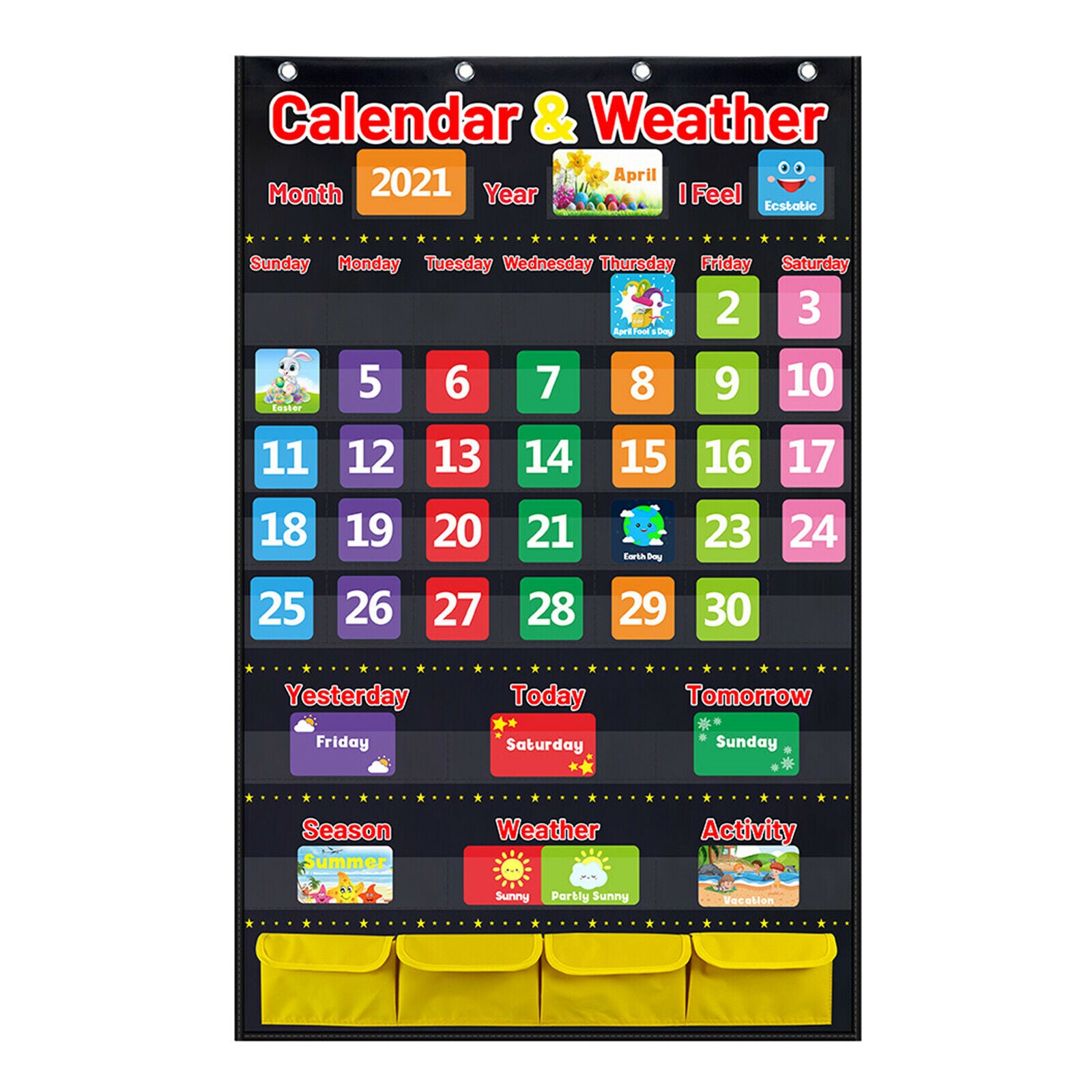 Fabric Calendar Weather Pocket Chart Activity Cards Homeschool Supplies