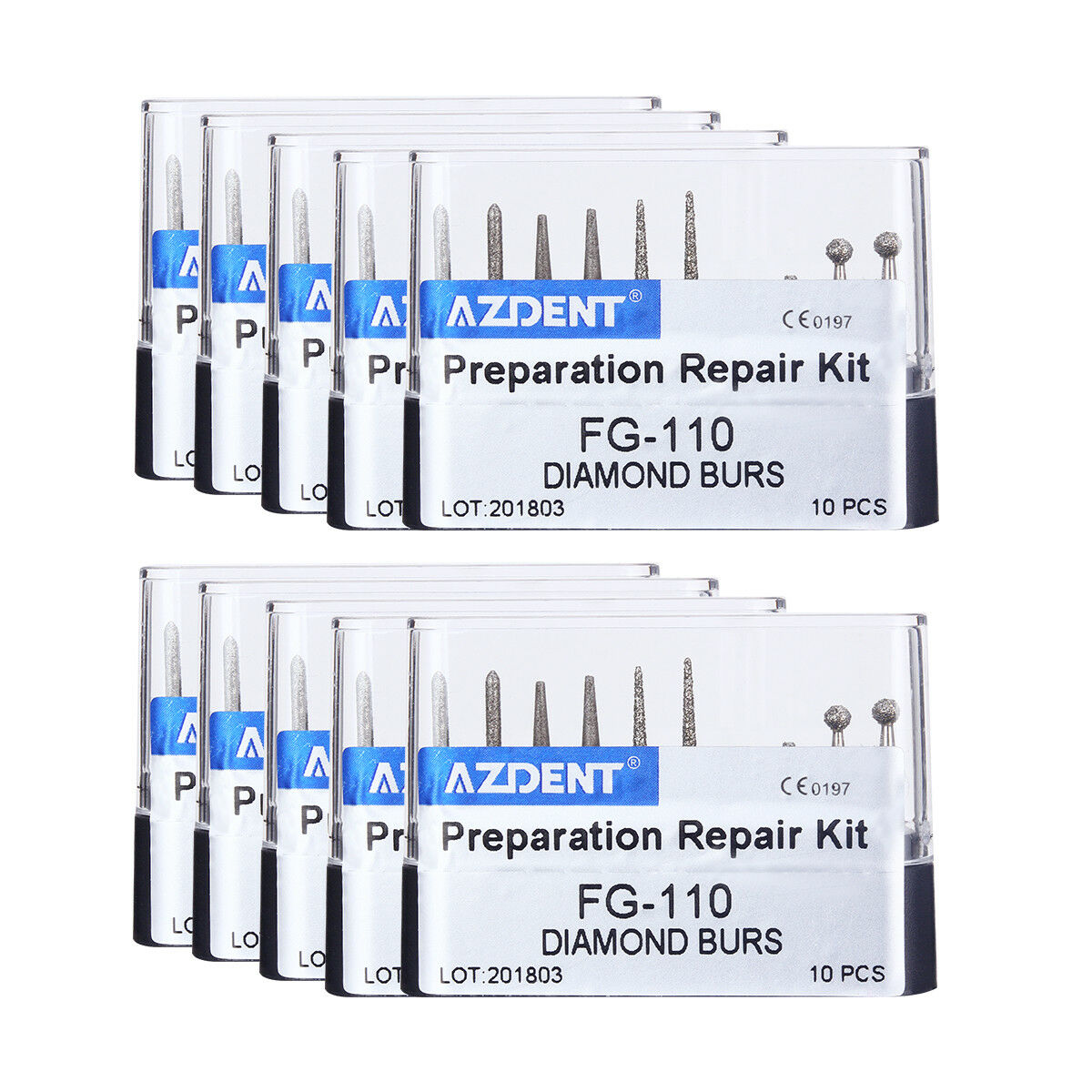 100 X AZDENT Dental Diamond Burs Set FG-110 Preparation Repair Kit for Handpiece