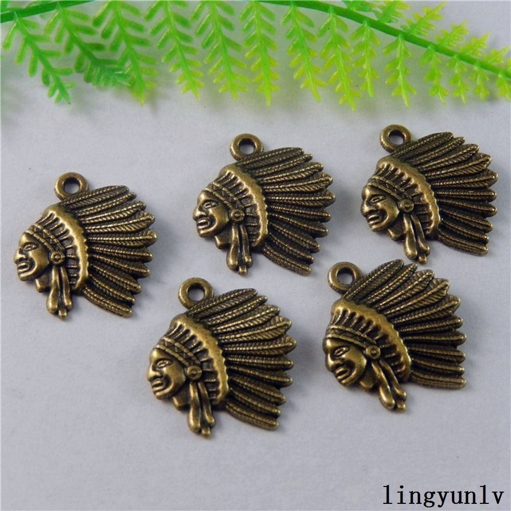 40 pcs Antiqued Bronze Alloy Cacique Head Pendants Charms Craft Findings 50799