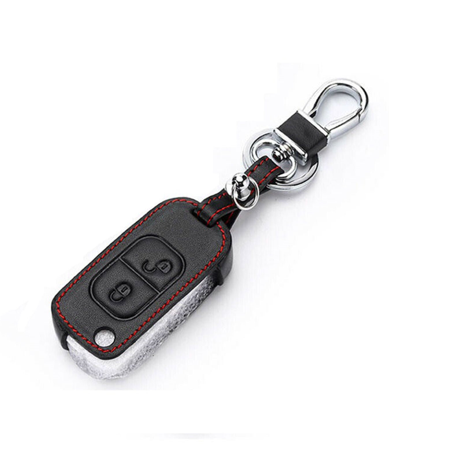 2 Button Remote Fob Bag Holder Leather Car Key Cover Case For Mercedes Benz SLK