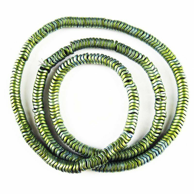 Army Green Frosted Hematite Wavy Pendant Loose Bead 15.5 " 4x2mm 20g A-458TS