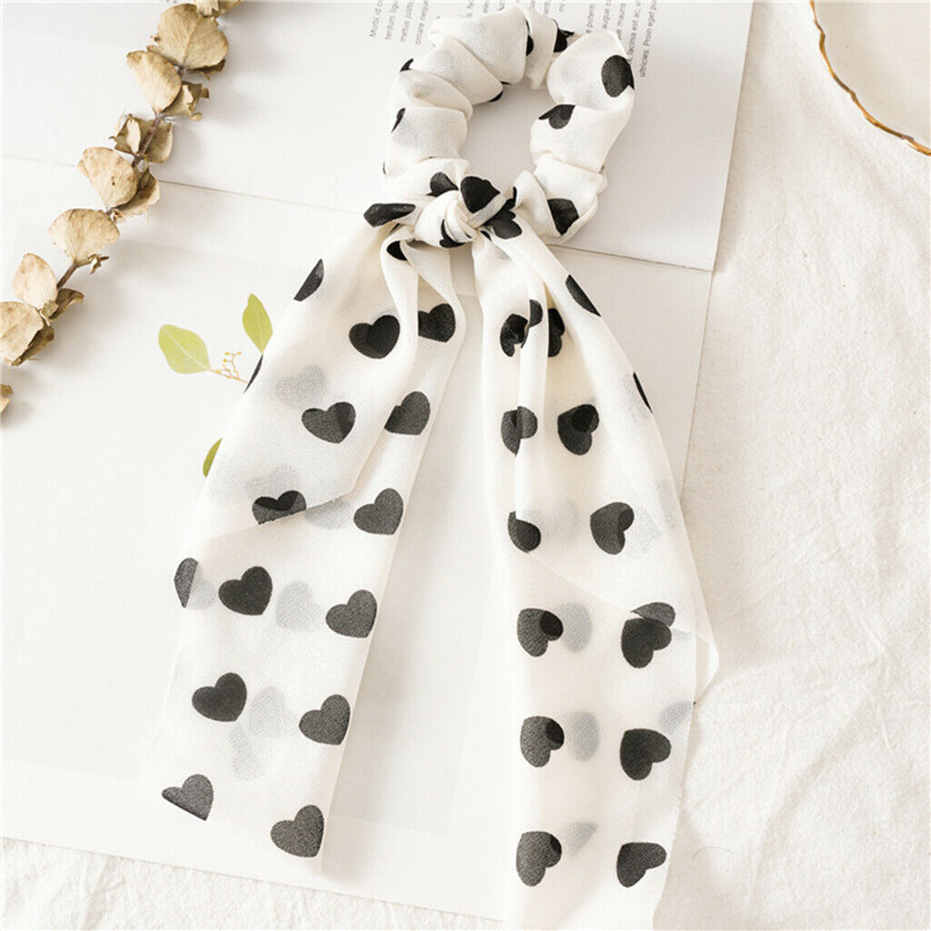 5x Hair Scrunchies Heart Print Wide Ribbon Elastic Hair Ties Updo Tool