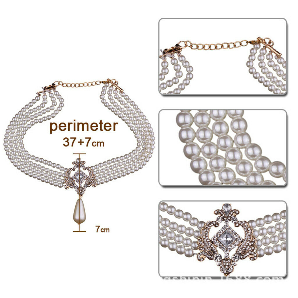 Multi Strand 4 Layer Crystal Simulated Bead Bib Choker Necklace