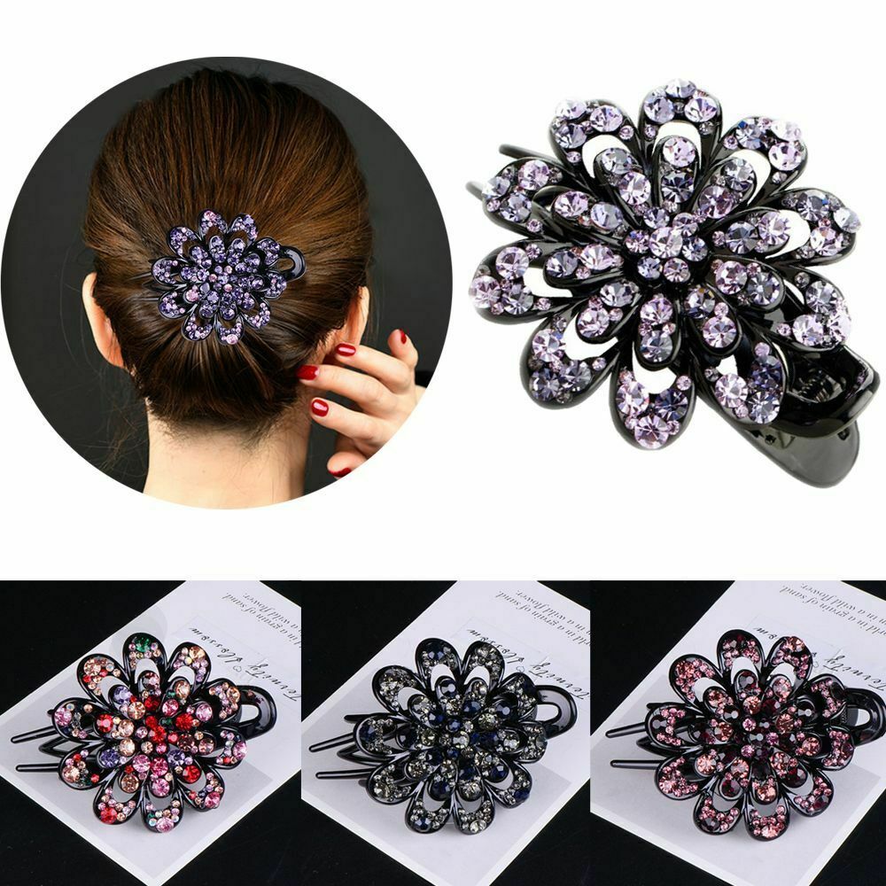 Women Girls Hairpins Crystal Flower Rhinestone Hair Clip Dovetail Duckbill Pins