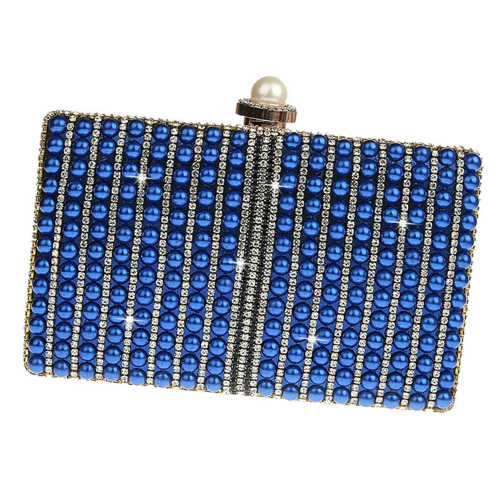 Bling Evening Clutch Purse Bridal Wedding Handbag with 2 Detachable Chains Blue