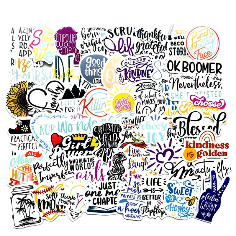 50x English Letters Ctoon Quotes Stickers Laptop Skatebod Luggage Decals^.l8