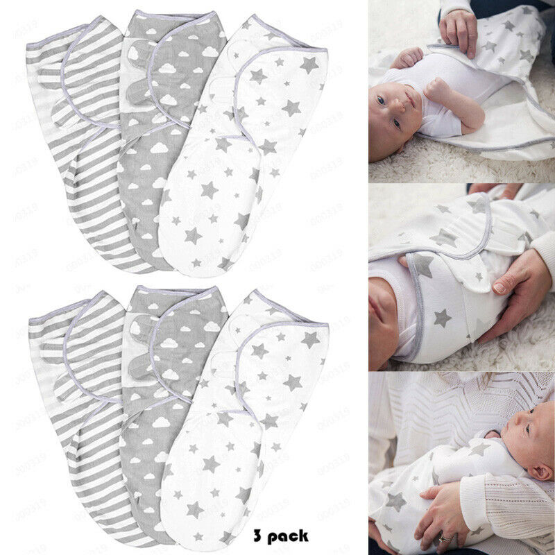 Pack of 3 Baby Infant Swaddle Wrap Blanket Sleeping Bag For 0-3 Months Cotton