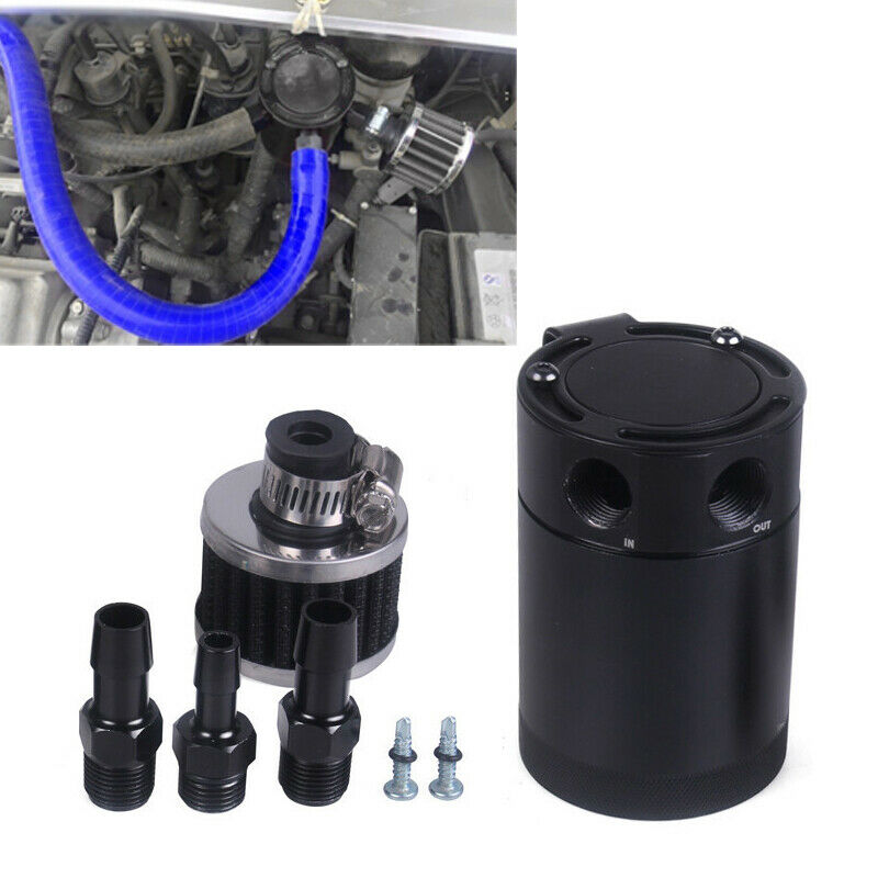 Racing Baffled Aluminum 3-port Oil Catch Can Tank Air-oil Separator Washable