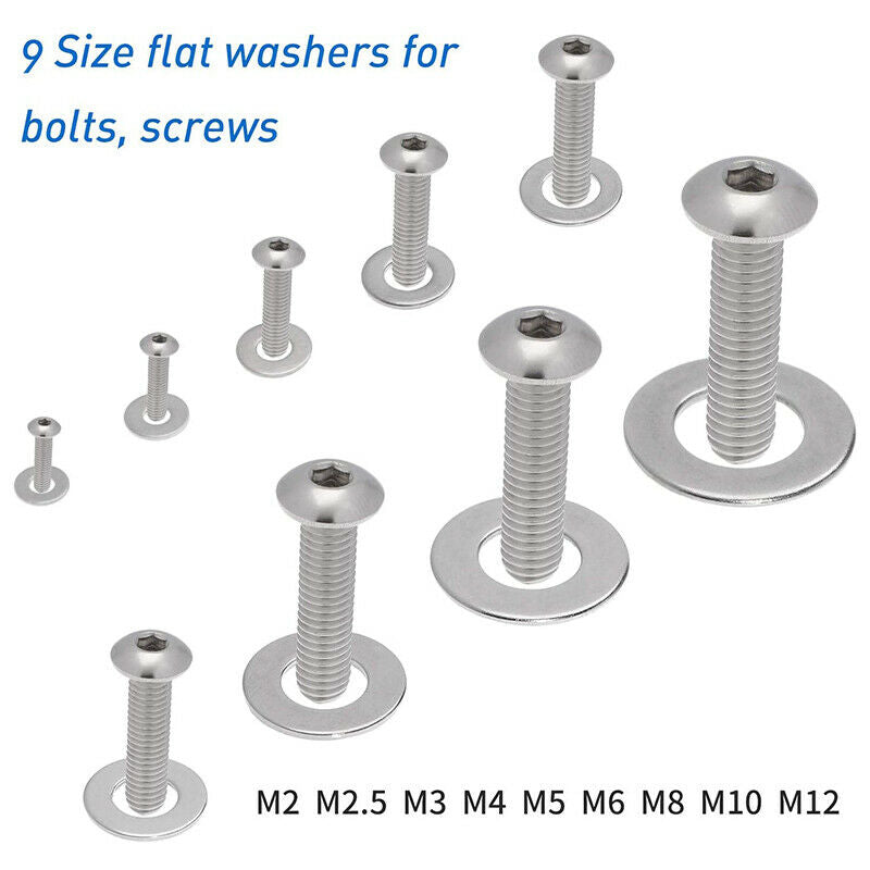 Flat Washer Stainless Steel Washers Assortment Set Value Kit,684 Pieces M2-M12