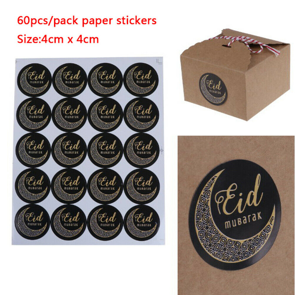 60pcs Eid Mubarak Paper Stickers Gift Seal Labels Islamic Ramadan Party D.l8