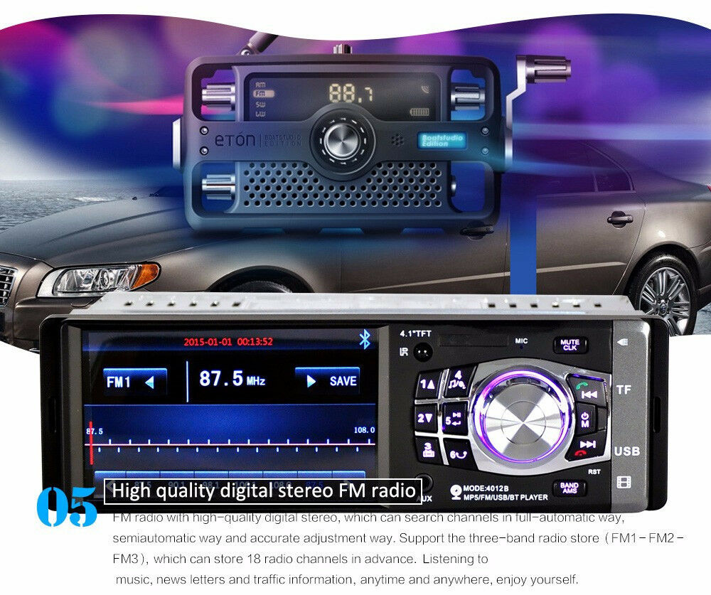 4.1" Bluetooth In-Dash Stereo Audio FM Radio LCD HD Car MP5 MP3 USB AUX Player