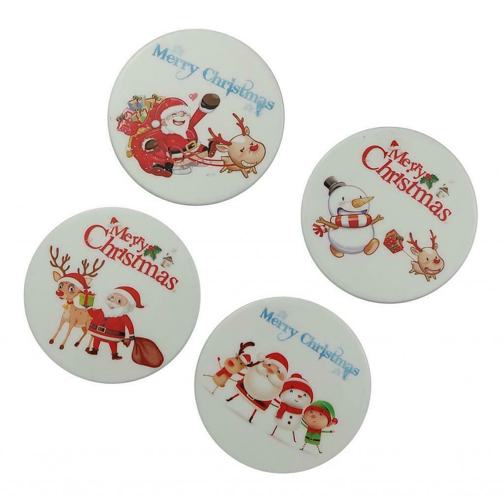 4x Coffee Mug Cup Coaster Table Non Slip Mat Ceramic&Cork Christmas Theme