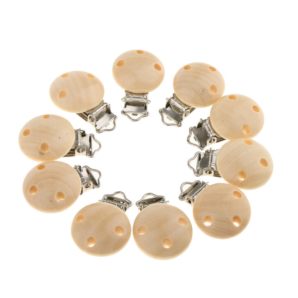 10 Pcs Infant Baby Wooden Pacifier Suspender Clips Dummy Nipples