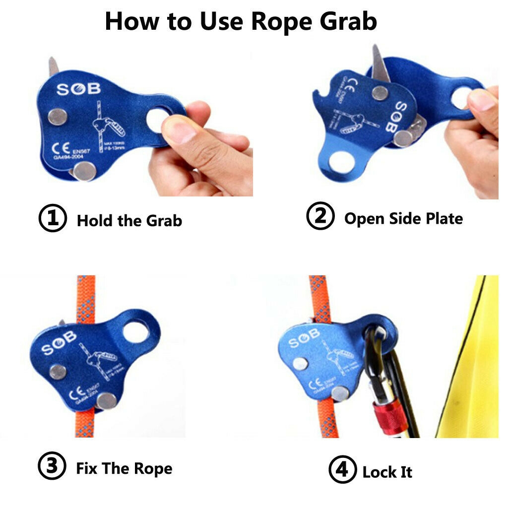 Outdoor Climbing Arborist Mountaineering Gear Rope Grab for 10-13mm Rope