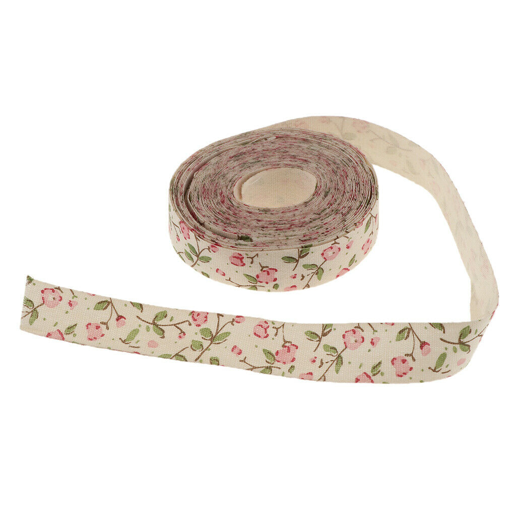 2 Rolls Of 15 Mm Cotton Ribbon Floral Print Belt Gift