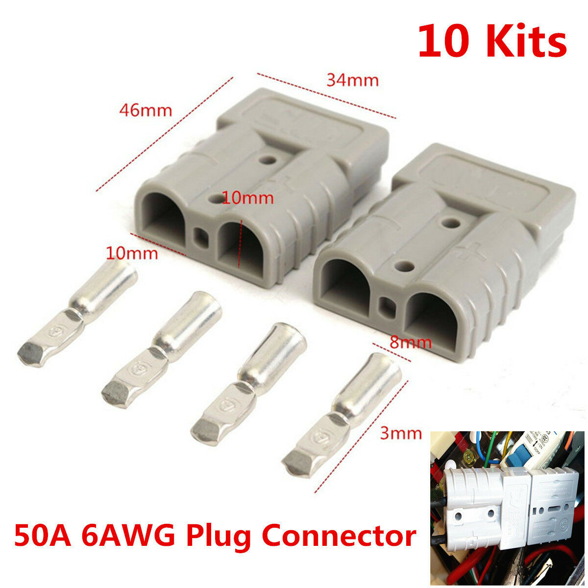 10Pcs Battery Quick Connector Kit 50A 6AWG Plug Connect Disconnect Winch Trailer