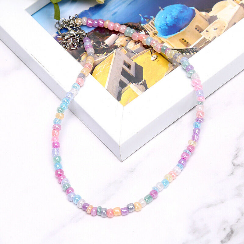 Boho Fashion Women Choker Colorful Beads Chain Women Charm Necklace Jewelry Y1