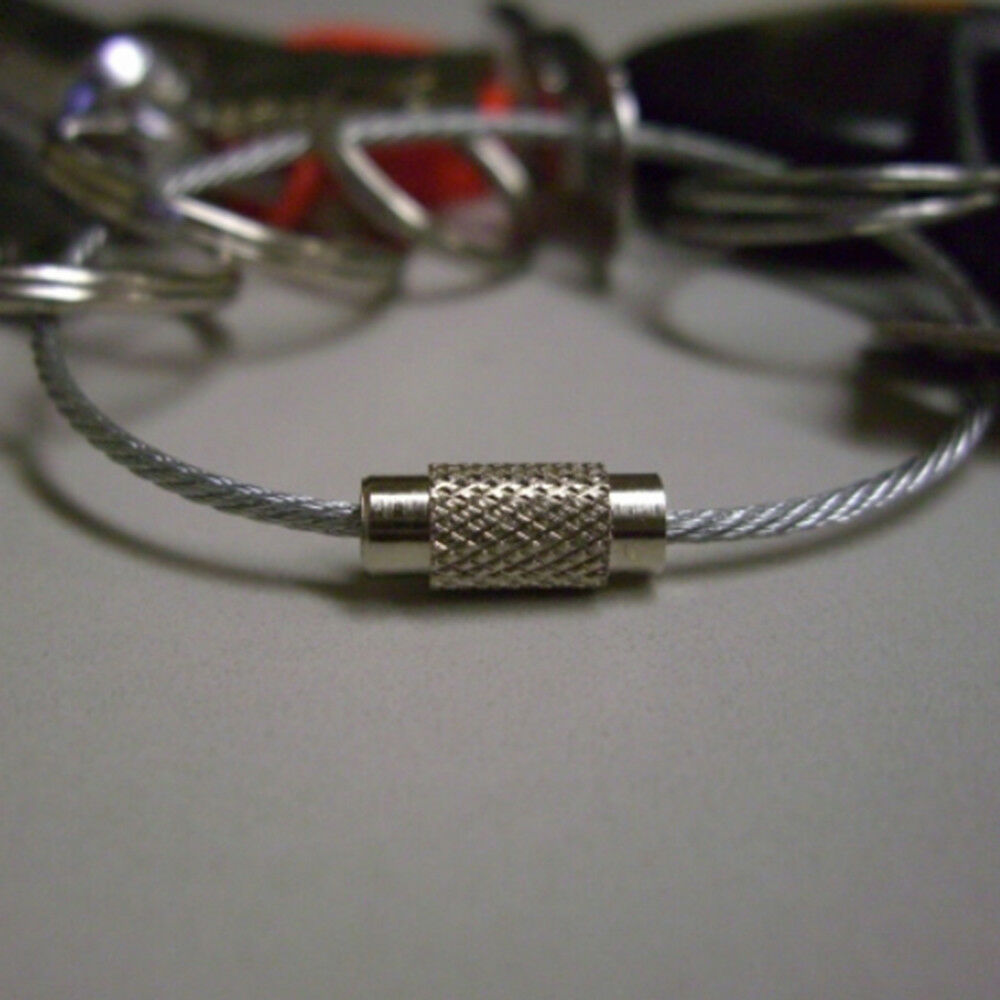 Outdoor Sports Carabiner Wire KEY CHAIN Cable Stainless Steel RING Screw Locking
