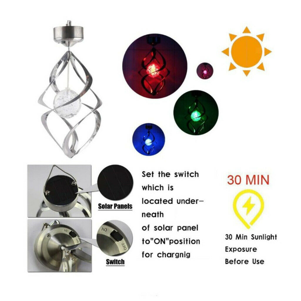 Solar Wind Chimes Garden Outdoor LED Lamp Crystal Ball Light Holiday Decor