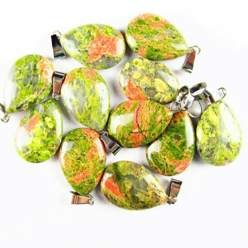 10pcs 27x16x6mm Natural Unakite Gem Teardrop 36g Pendant Bead A-131SK