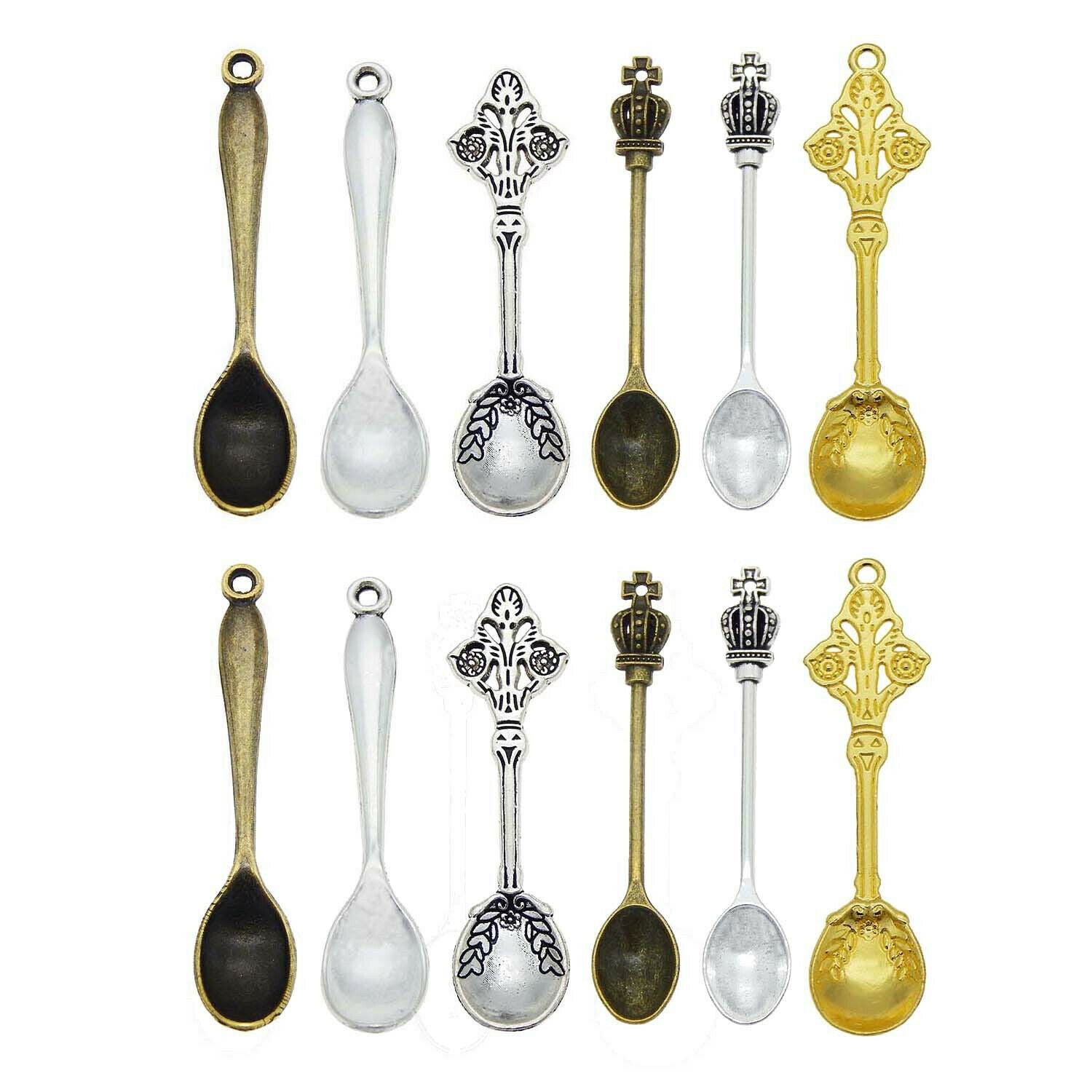 12 pcs Mix Lot Metal Alloy Spoons Charms Pendants Jewelry Drop Dangles Crafts