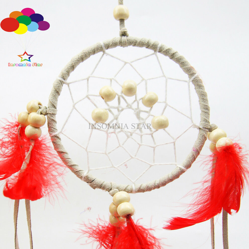Boho style Diy Dream Catcher Circular Red Goose Feather Wall Hanging Decoration
