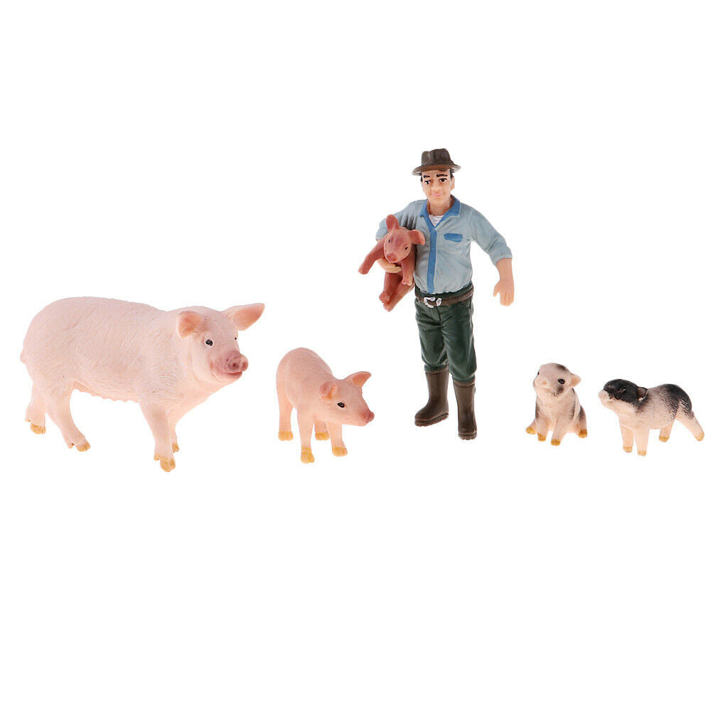Educational Farm Animal Figures Playset with Farmer & 4 Pigs, Educational