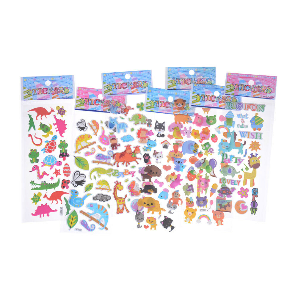 6 Sheets Cartoon Animal Scrapbooking Bubble Puffy Stickers Reward Kids To.l8