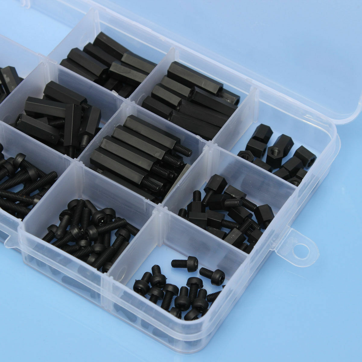260PCS Assorted M3 Nylon Hex Black M-F Plastic Spacer Set Screw Nut Box Pack