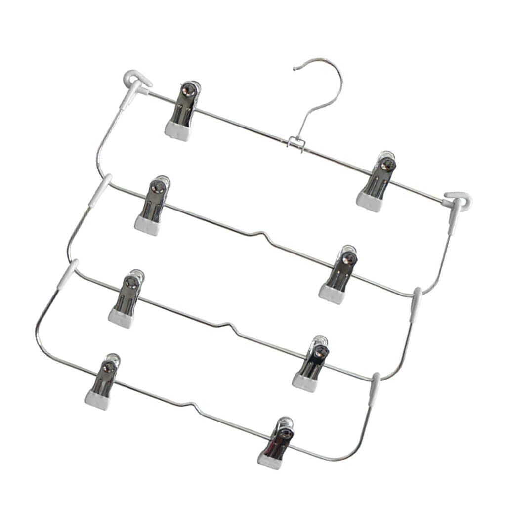 4 Tier Skirt Hangers Pants Hangers Closet Organizer Fold Up Hangers Gray