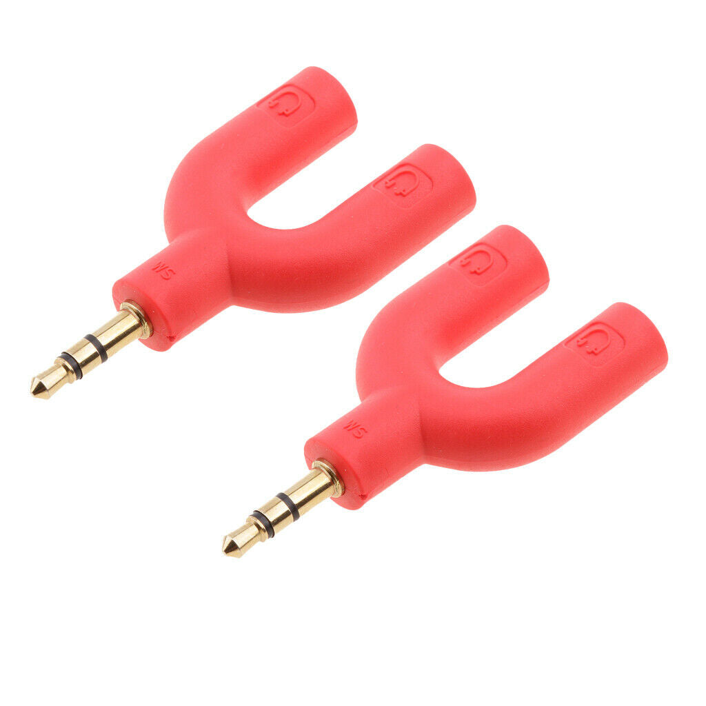 2Pcs 3.5mm Earphone Adapter Plug,U Shape Double Jack Stereo Headphone Splitter