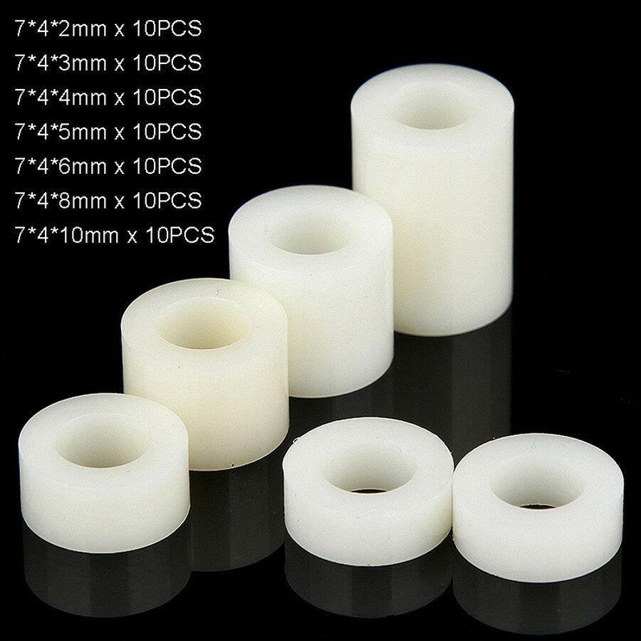 70pcs M4 x (2-10mm) Nylon Spacers Standoff White Round Washers Kit - ABS Casing
