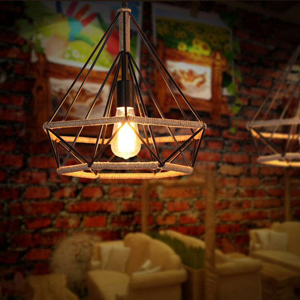 Diamond Shaped Iron Hanging Lamp Shade Ceiling Lamp Shade E27 Bulb Art Decor