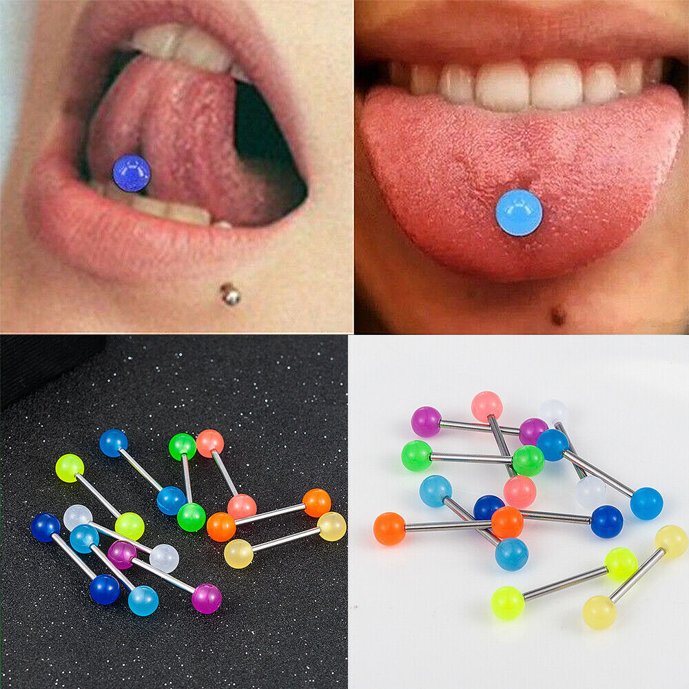 10pcs Glow In The Dark Body Piercing Jewelry Luminous Barbell Lip Tongue Rings