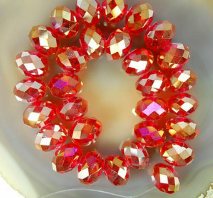 140pcs 5x8mm Red AB Natural Crystal Faceted Abacus Loose Bead