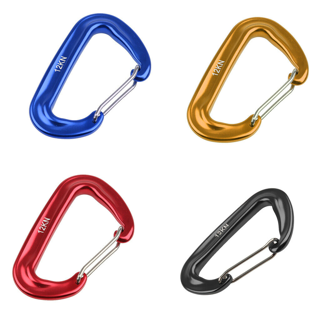 Black Aluminum Alloy D Carabiner Spring Snap Clip Hooks Keychain Hiking 12KN