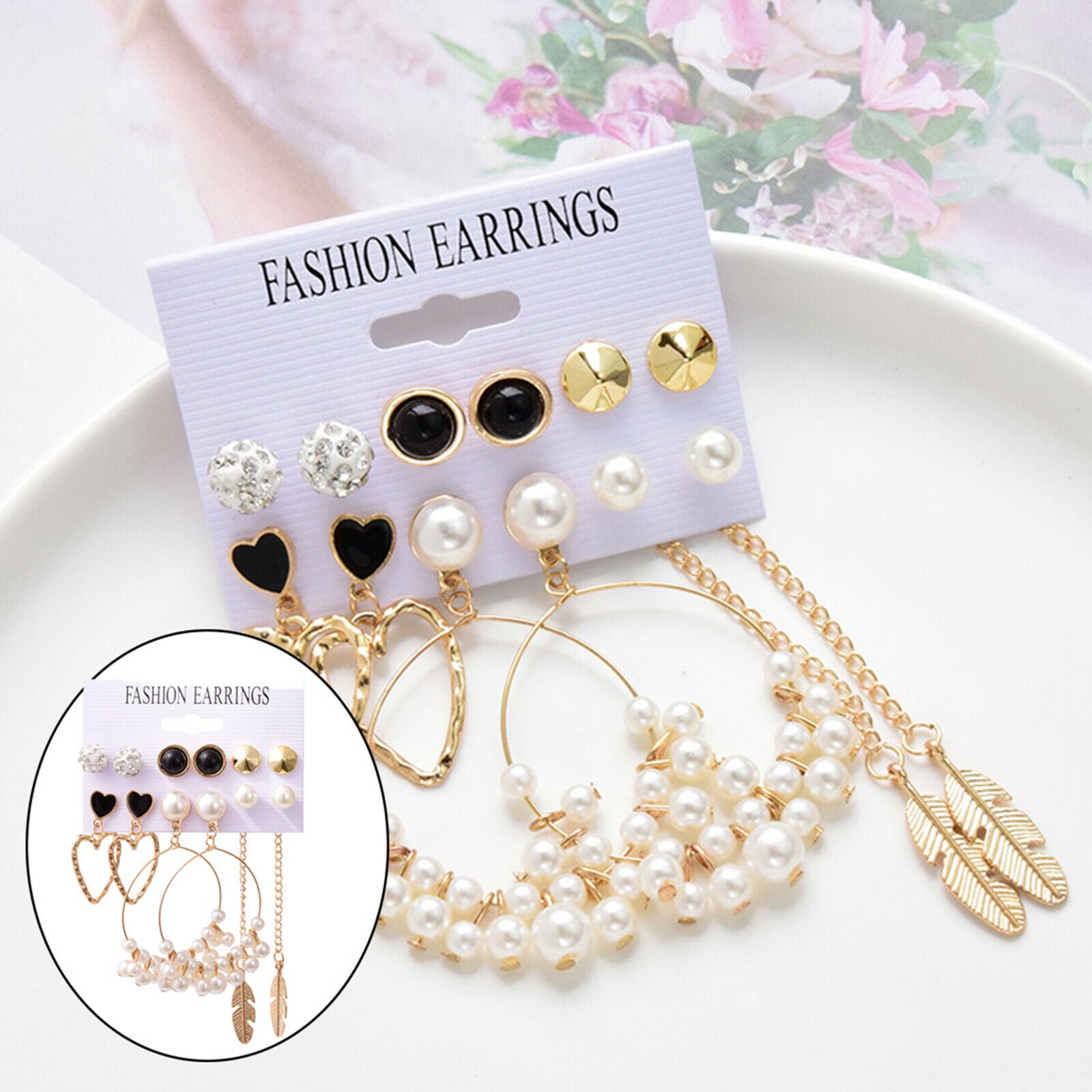 6 Pairs Golden Earrings Stud Earrings Set for Girls Women Weddings Jewel