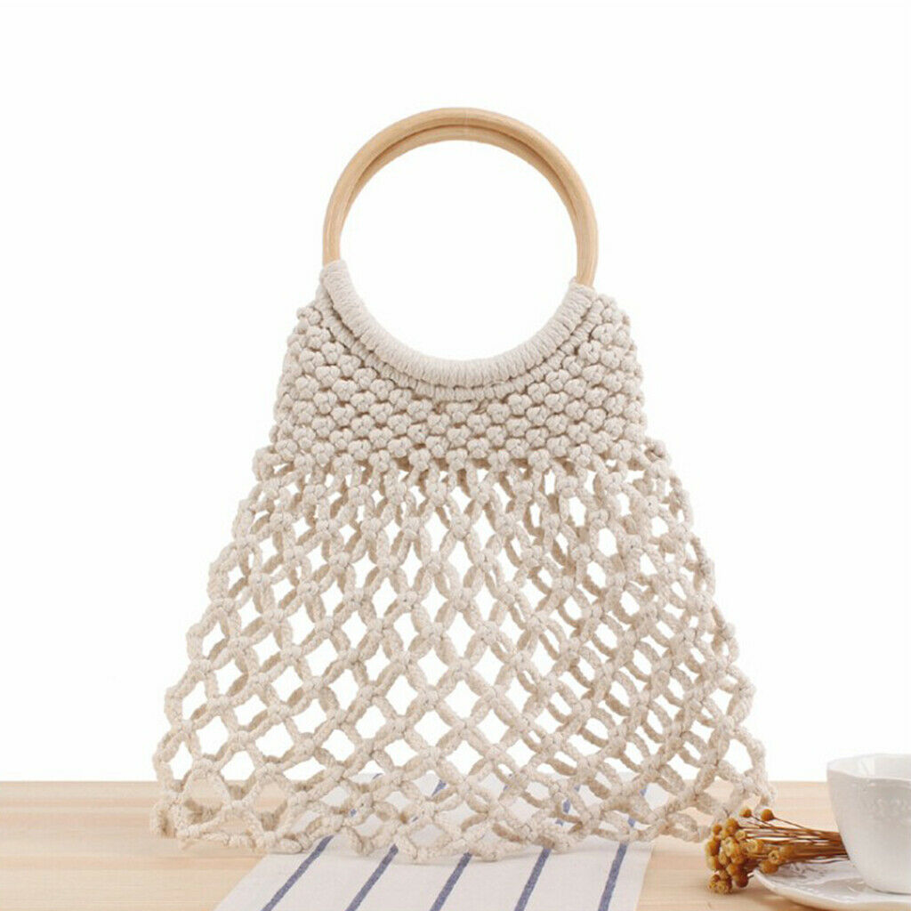 Women Crochet Handbag Top-handle Bag Purse Tote Summer Large Bag White