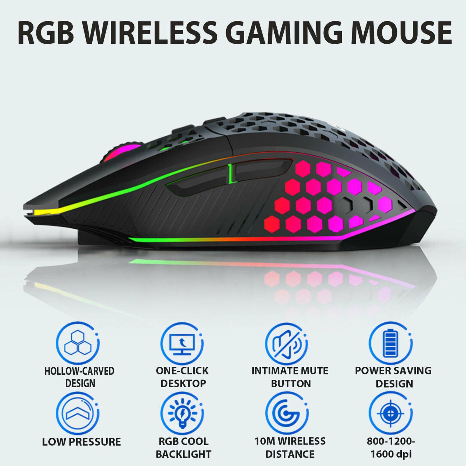 Wireless USB Gaming Mouse LED Backlit Optical Mice Rechargeable for PC Laptop