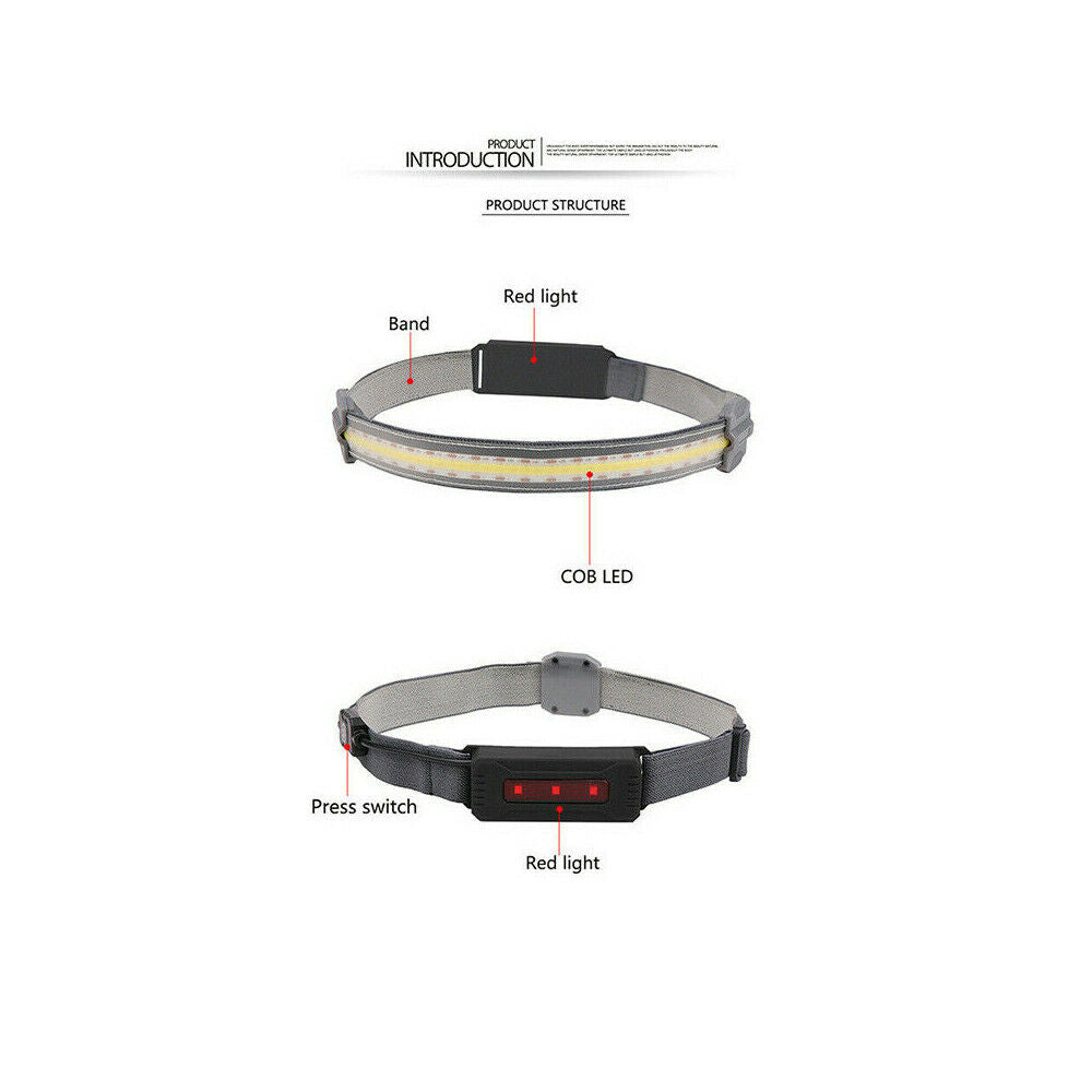 3 Mode COB+LED Headlamp Headlight Torch Flashlight Work Light Bar Head Band Lamp