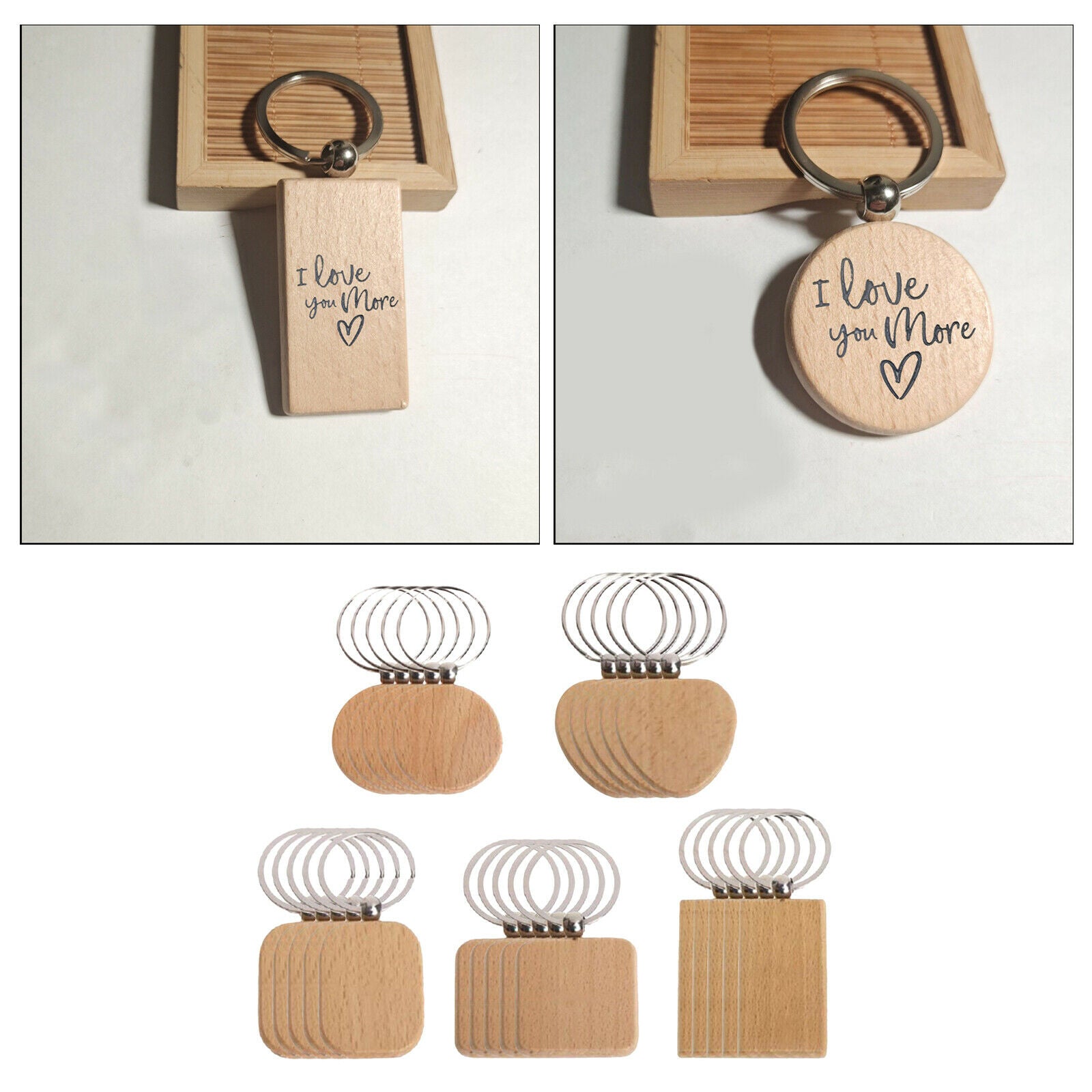 25Pcs Unpainted Blank Wooden Key Chain Mixed Keychain Keyfob Car Pendant DIY